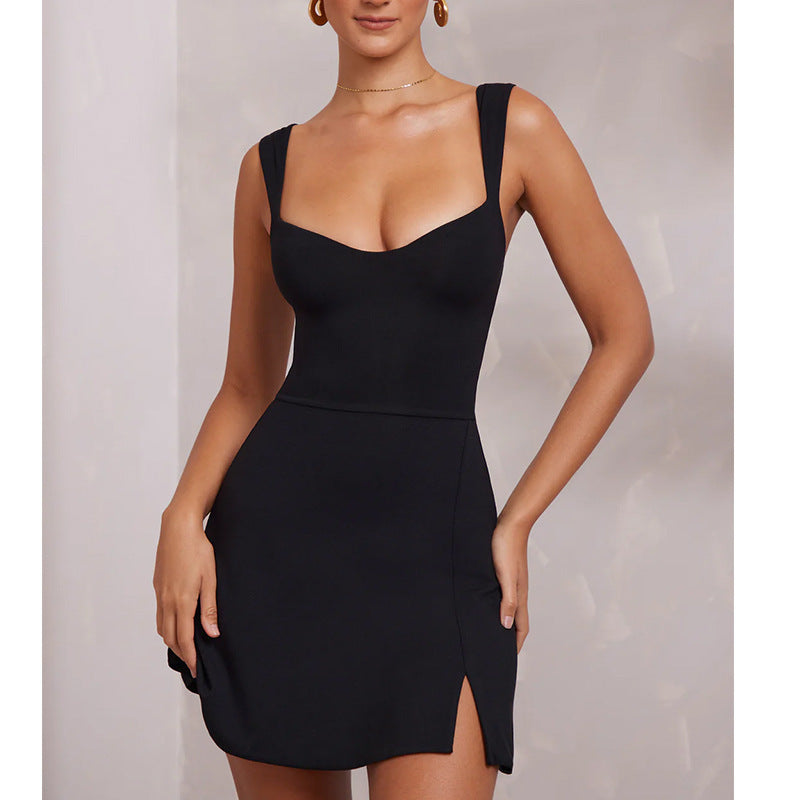 Sexy Sling Backless Dress Women Solid Color Spaghetti Strap Hip Wrap Short Dress for Party Nightclub